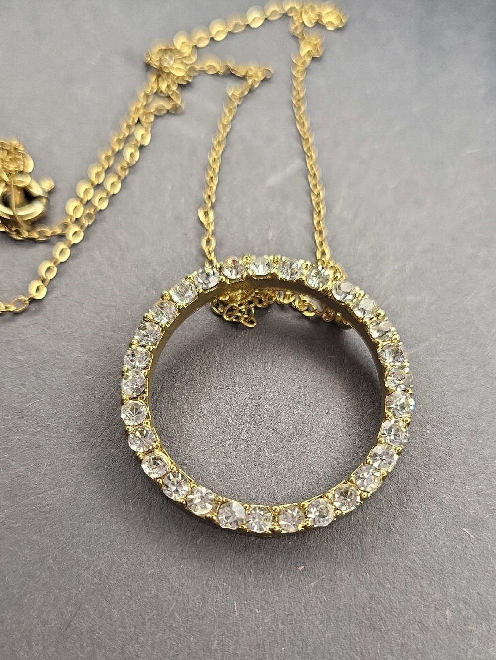 Gold Crystal Circle Pendant Necklace